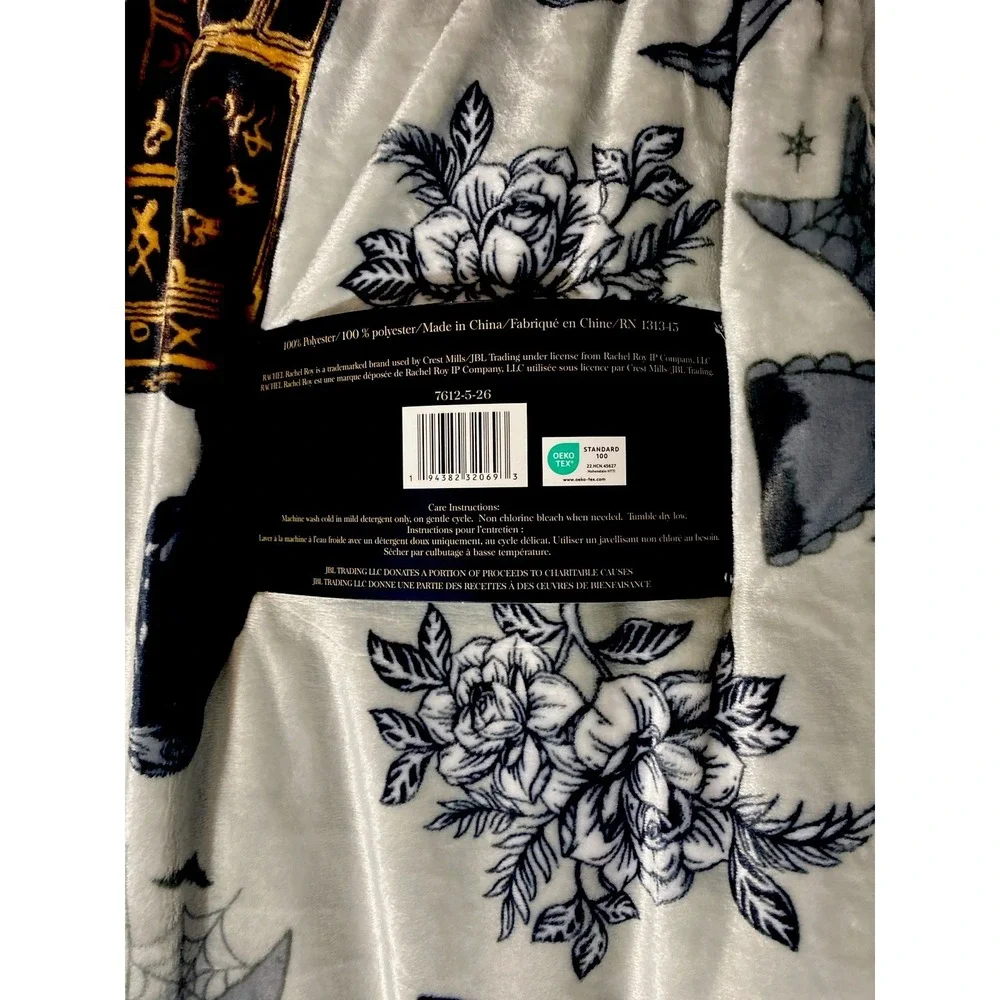 Rachel Roy Halloween Gothic Toile Plush Throw Blanket 60 x 70 Ravens Skull Books